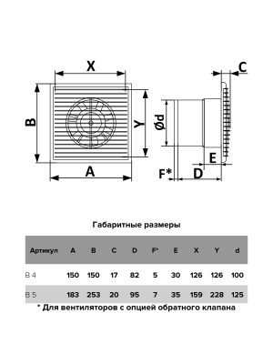 Вентилятор накладной B D125 обр.клапан сетка AURAMAX